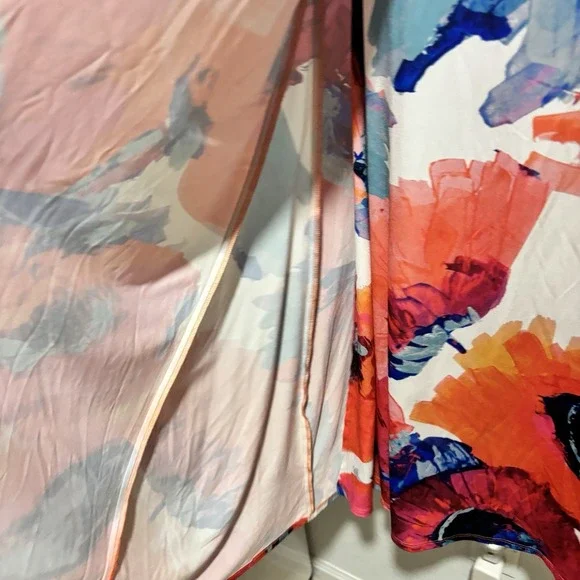 Trina Turk maxi Wrap Dress Floral Sleeveless Size 4 White Pink Orange Lined - Picture 6 of 14